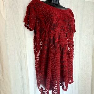 💥3/$30💥Crochet Lace Seni Sheer Baggy Red Lace Top